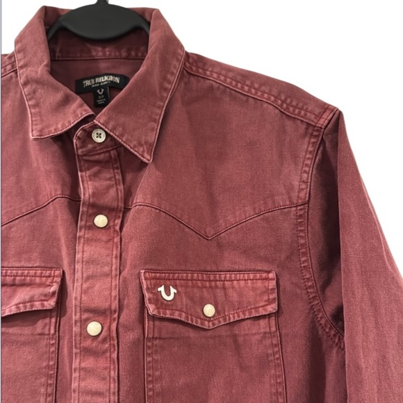 True Religion Overdyed Dark Burgundy Western Cotton Shirt Size Small - Picture 14 of 16